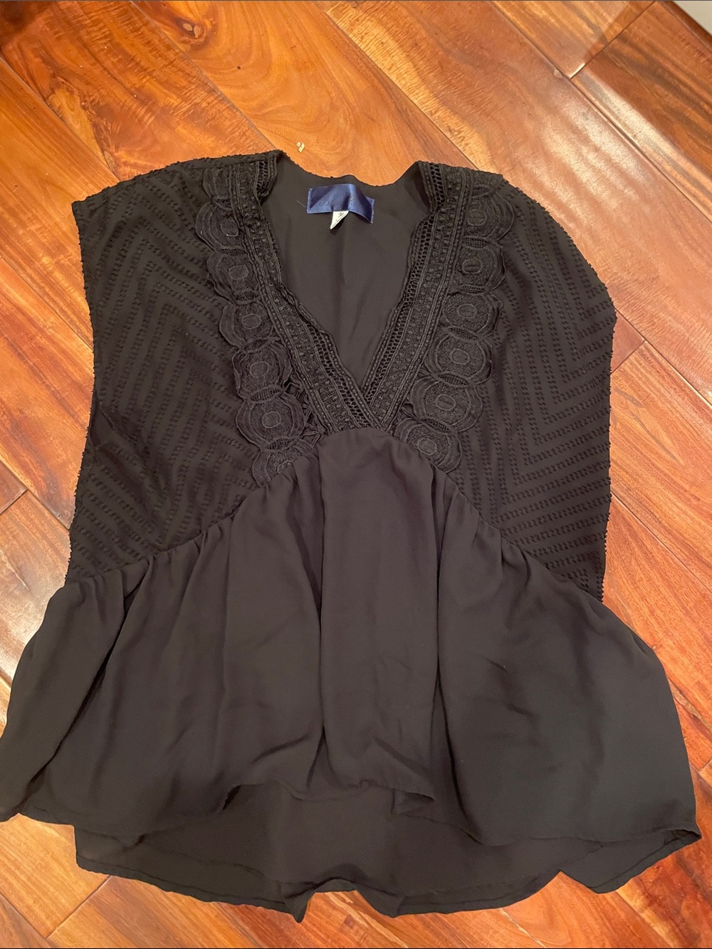 Blue Rain Black V-Neck Lace Peplum Blouse